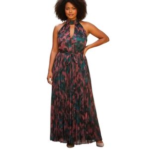 Sofia Vergara Watercolor Silky Maxi Dress Tie Waist Plus Size 22 XXXL